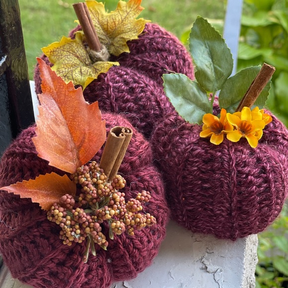 Fall Decor - Handmade Crochet Burgundy Pumpkins -
Set of 3 Small - Picture 2 of 6